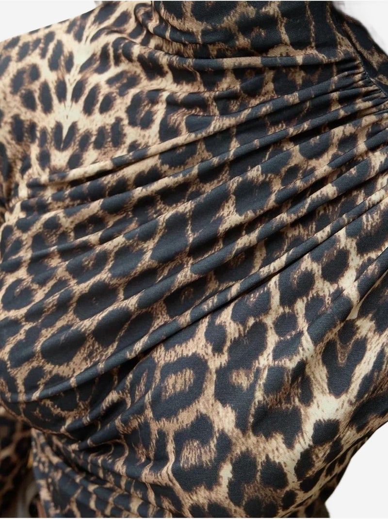 Blusa de gola alta com estampado de leopardo hiccup Castanho-claro - Kiabi