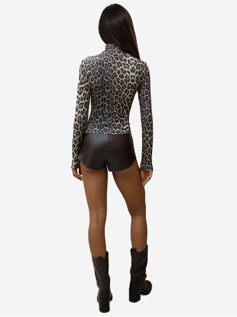 Blusa de gola alta com estampado de leopardo hiccup Castanho-claro - Kiabi