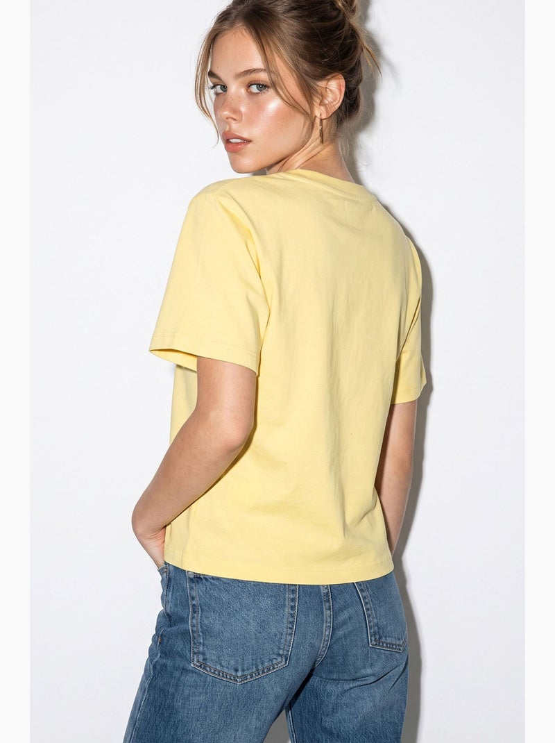 Blusa de gola redonda em mistura de algodão lucci Amarelo-limão - Kiabi
