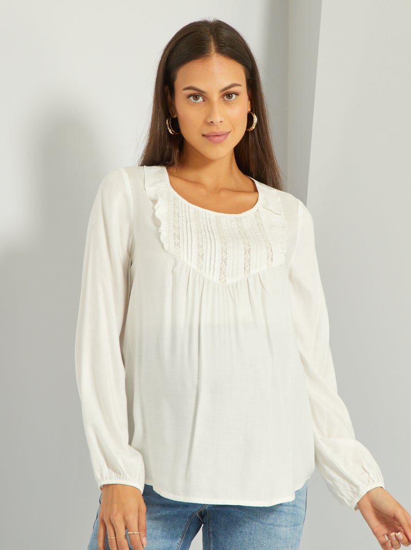 Blusa de grávida com bordado inglês Branco - Kiabi