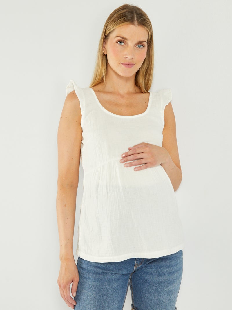 Blusa de grávida em gaze de algodão Branco - Kiabi