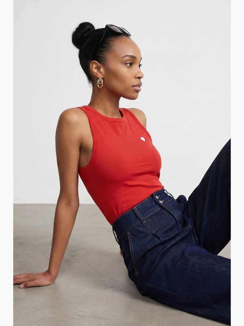 Blusa de jersey slim fit sem mangas bordada dilvin Vermelho - Kiabi