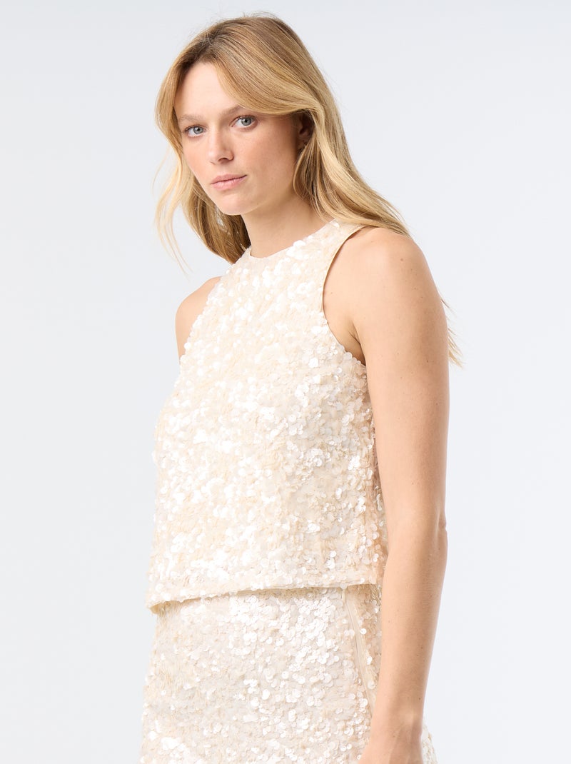 Blusa de lantejoulas sem mangas Bege - Kiabi