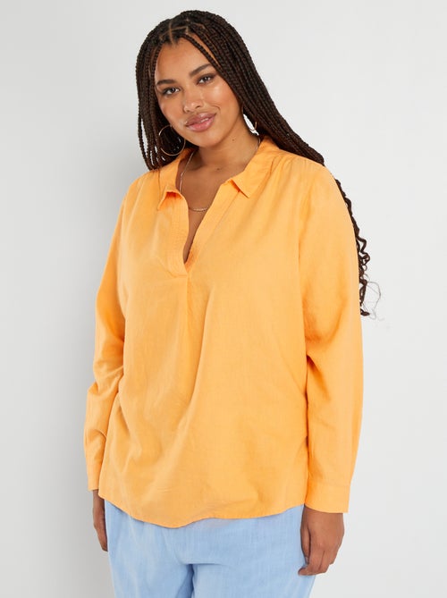 Blusa de linho com decote em bico - Kiabi