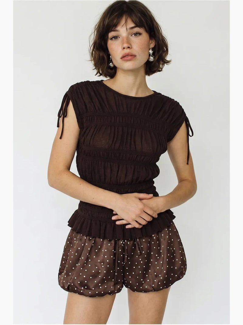 Blusa de malha ajustada sem mangas com detalhe de amarração lucci Castanho - Kiabi