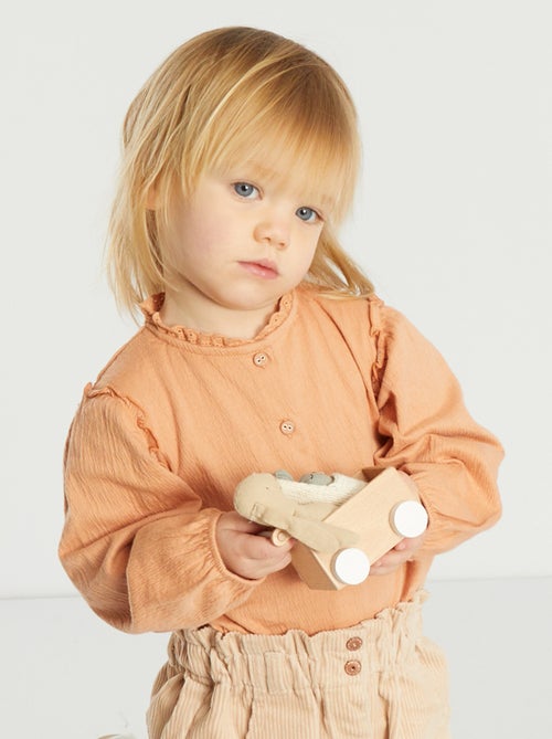 Blusa de malha amarrotada com bordado - Kiabi