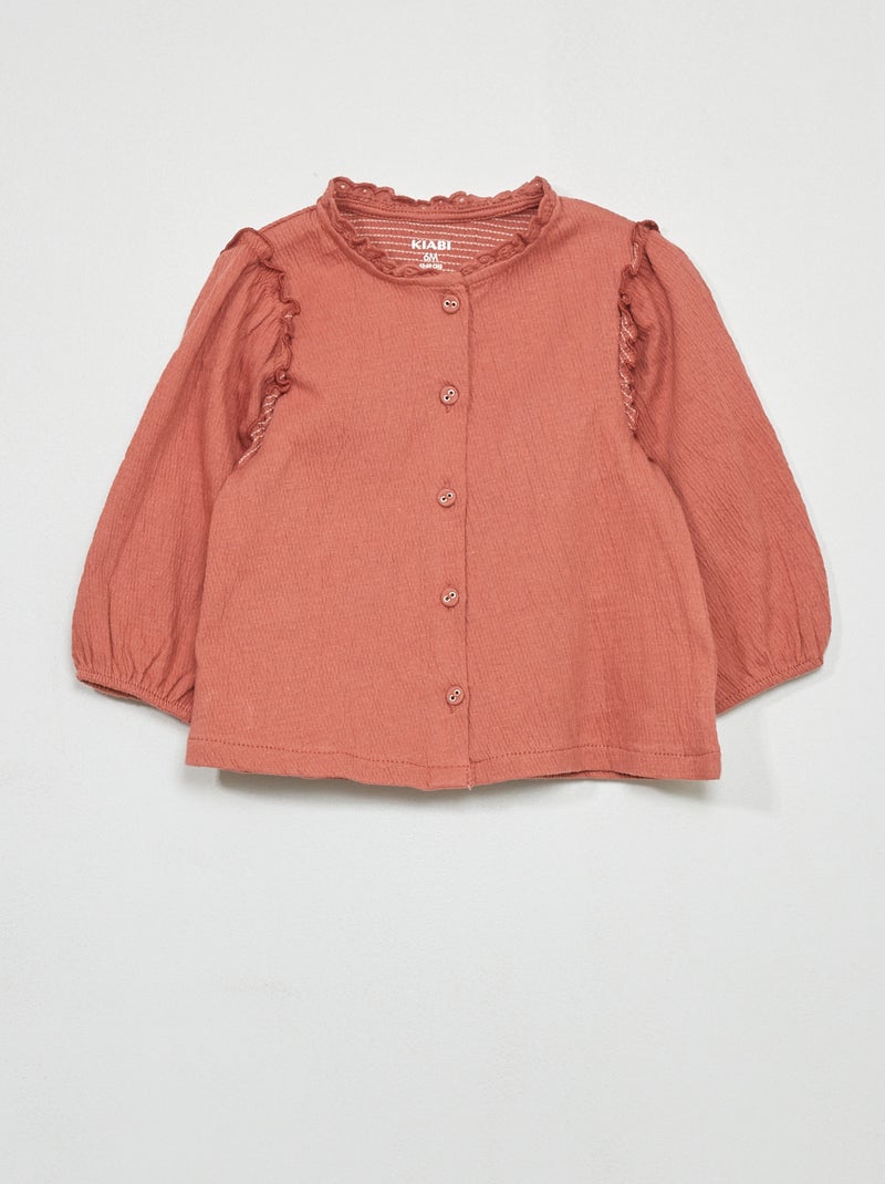 Blusa de malha amarrotada com bordado ROSA - Kiabi