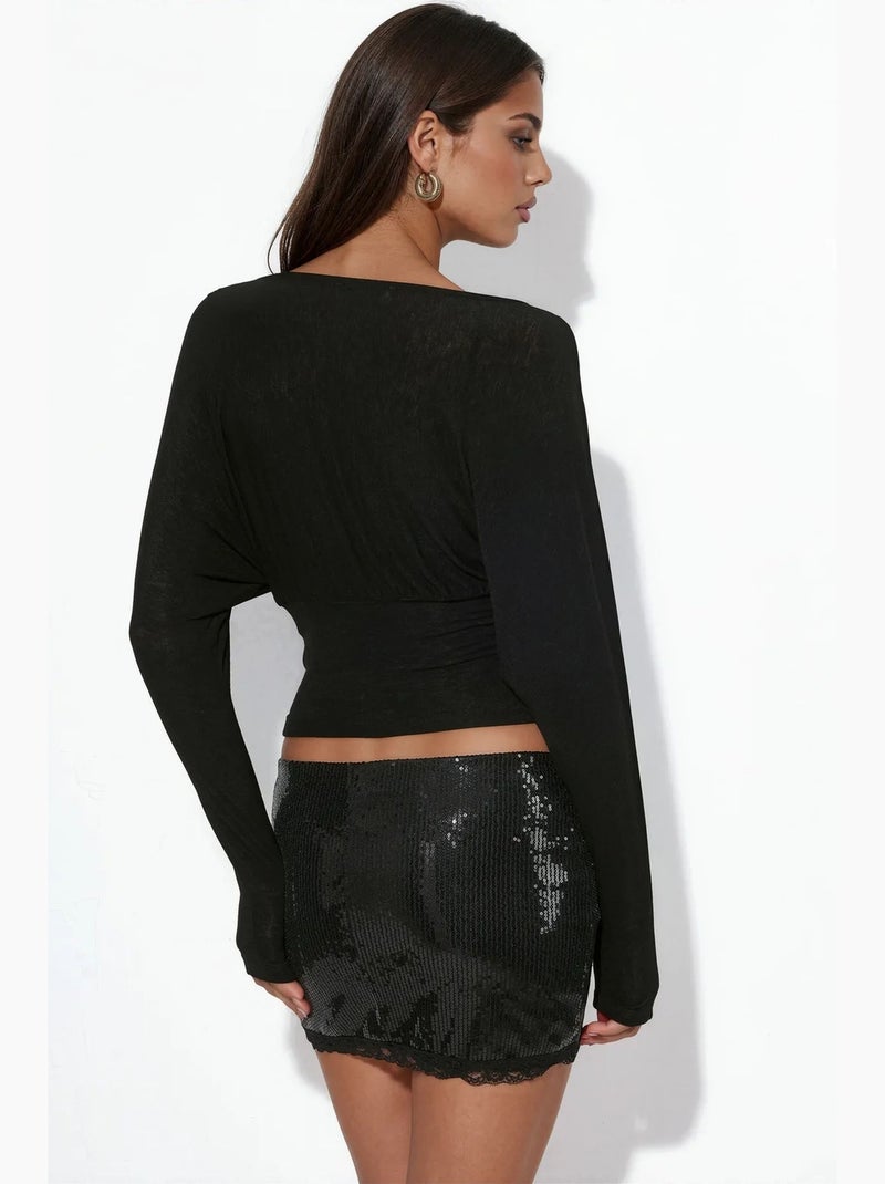 Blusa de malha com decote em v de corte solto busem Preto - Kiabi