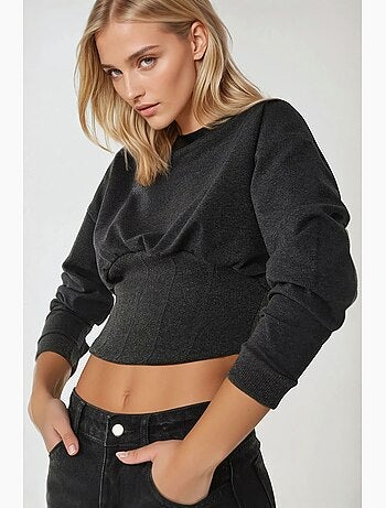Blusa de malha com espartilho e gola redonda ajustada hiccup