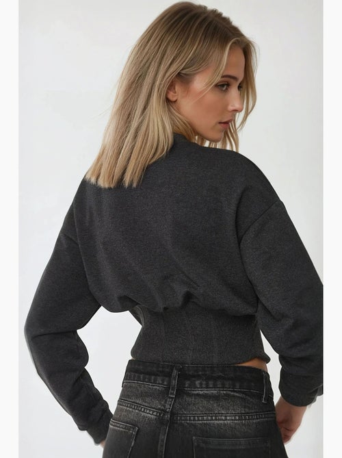 Blusa de malha com espartilho e gola redonda ajustada hiccup - Kiabi Blusa de malha com espartilho e gola redonda ajustada hiccup - Kiabi