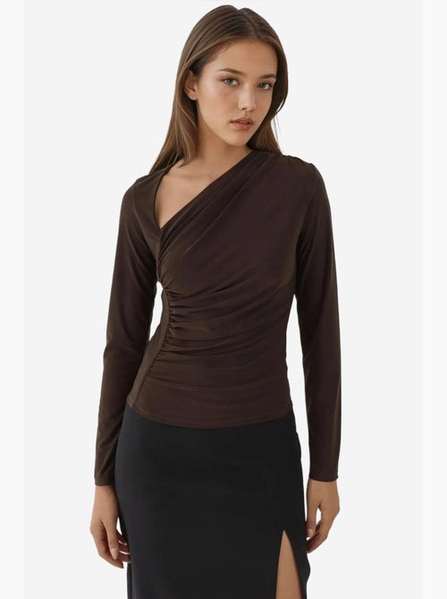 Blusa de malha com gola assimétrica e manga comprida hiccup - Kiabi Blusa de malha com gola assimétrica e manga comprida hiccup - Kiabi
