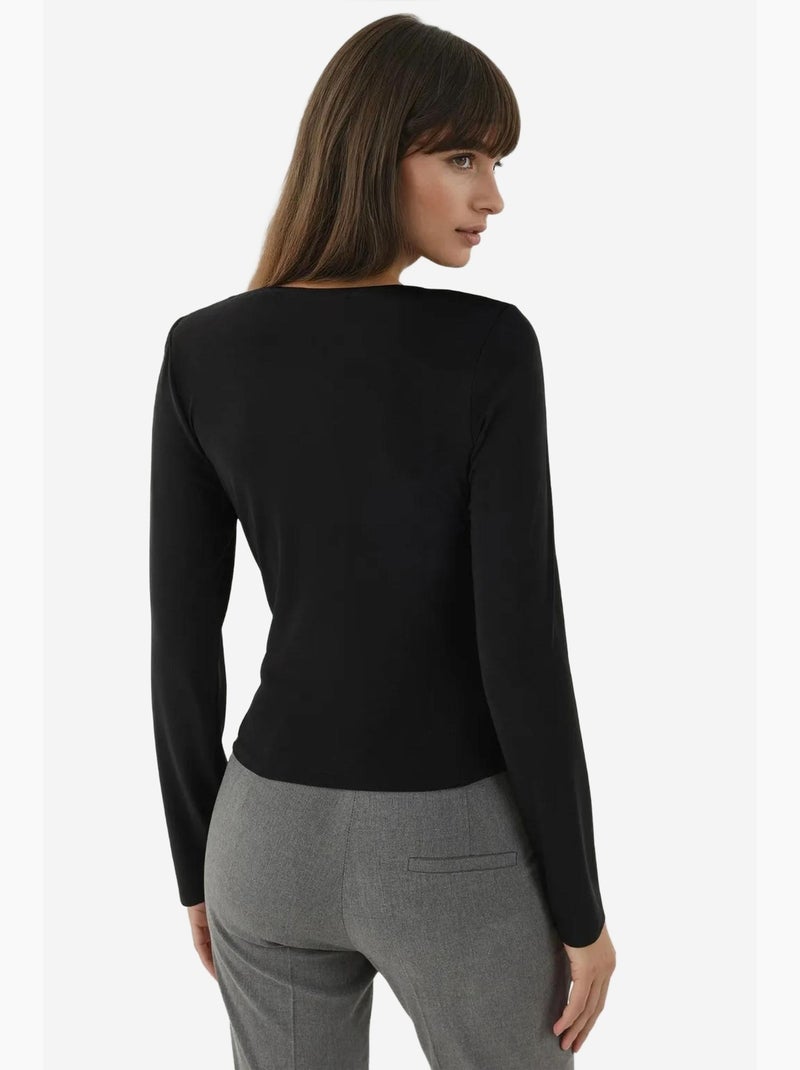 Blusa de malha com gola assimétrica e manga comprida hiccup Preto - Kiabi
