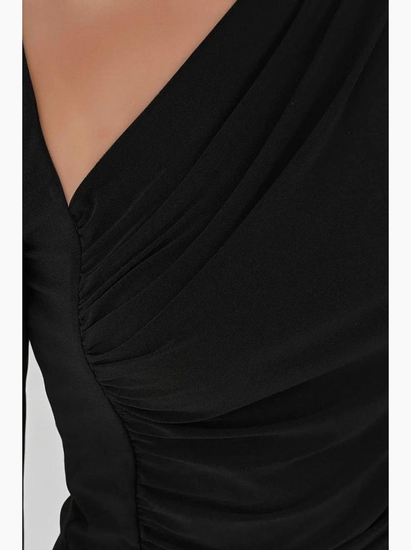 Blusa de malha com gola assimétrica e manga comprida hiccup Preto - Kiabi