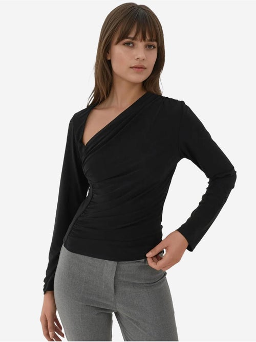 Blusa de malha com gola assimétrica e manga comprida - Kiabi Blusa de malha com gola assimétrica e manga comprida - Kiabi