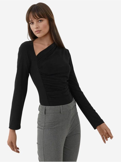 Blusa de malha com gola assimétrica e manga comprida - Kiabi Blusa de malha com gola assimétrica e manga comprida - Kiabi