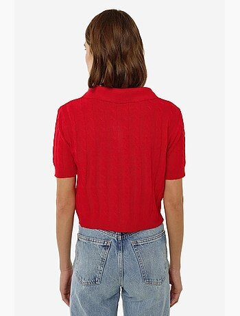 Blusa de malha com gola de camisa e padrão de trança de cabelo hiccup