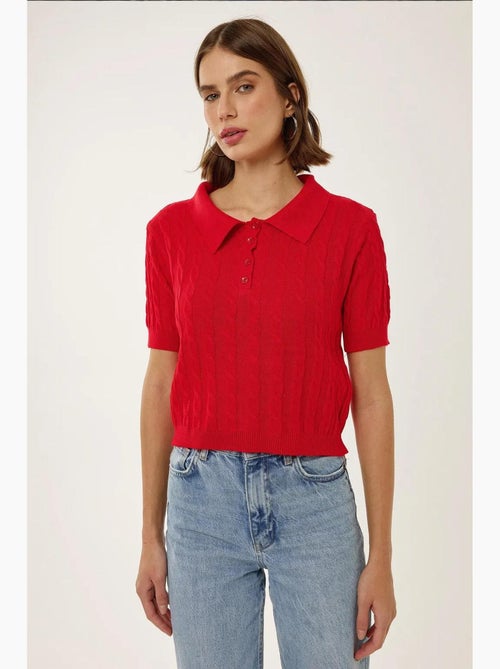 Blusa de malha com gola de camisa e padrão de trança de cabelo hiccup - Kiabi
