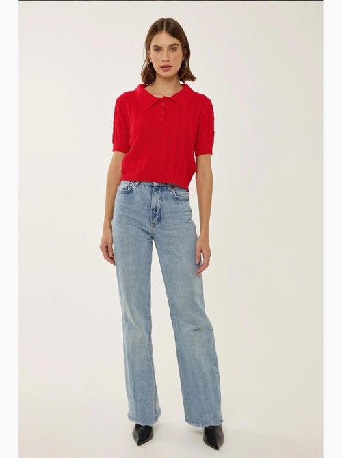Blusa de malha com gola de camisa e padrão de trança de cabelo hiccup - Kiabi
