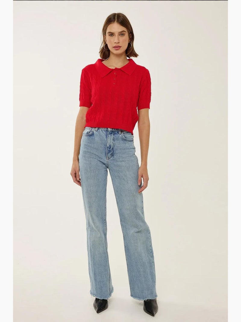 Blusa de malha com gola de camisa e padrão de trança de cabelo hiccup Vermelho - Kiabi