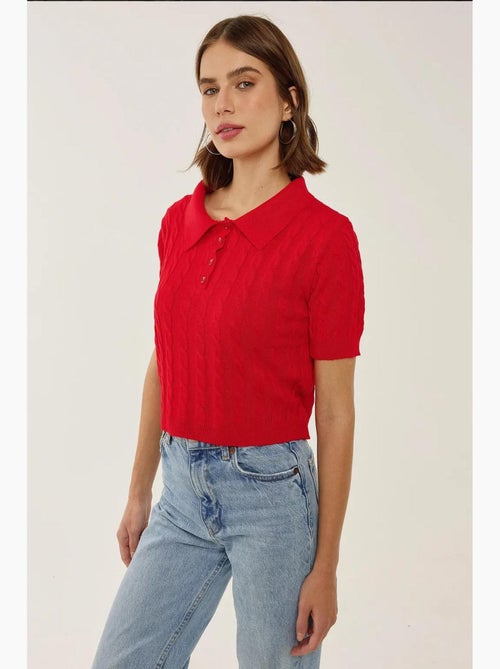 Blusa de malha com gola de camisa e padrão de trança de cabelo hiccup - Kiabi