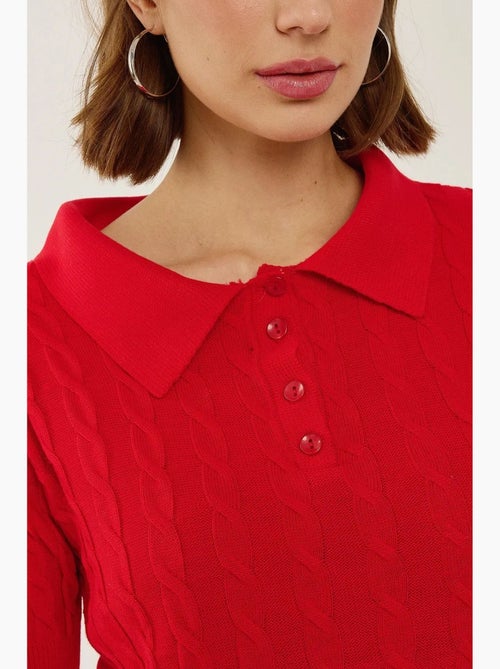 Blusa de malha com gola de camisa e padrão de trança de cabelo hiccup - Kiabi