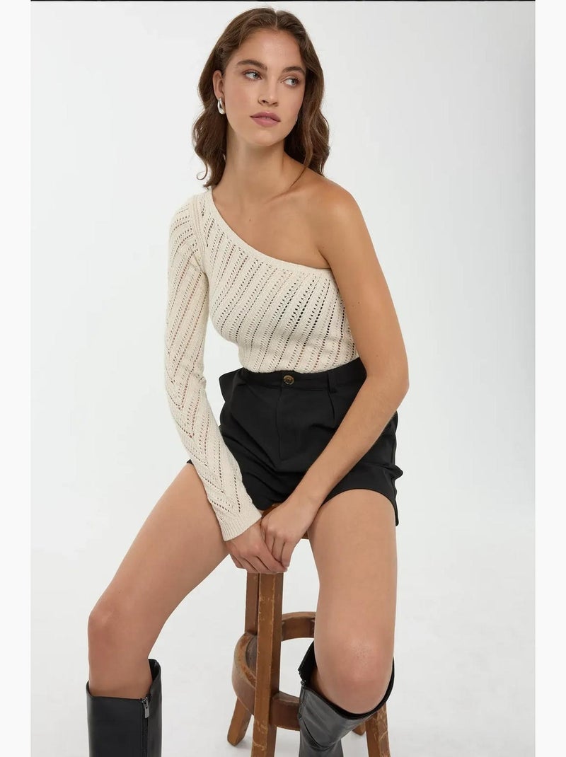 Blusa de malha com uma manga hiccup Branco - Kiabi