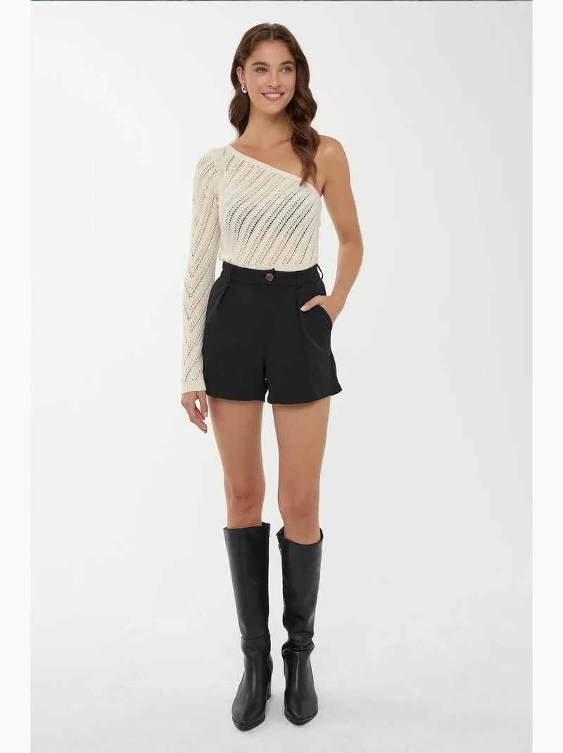 Blusa de malha com uma manga hiccup Branco - Kiabi