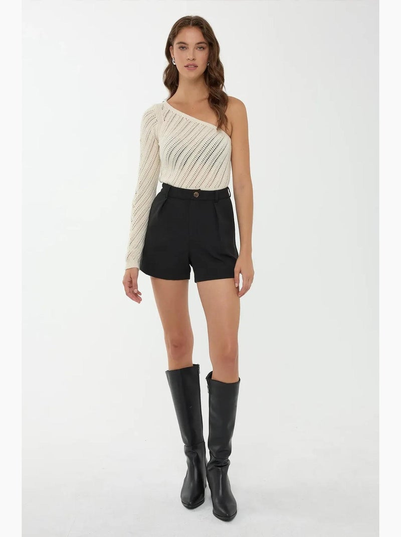 Blusa de malha com uma manga hiccup Branco - Kiabi