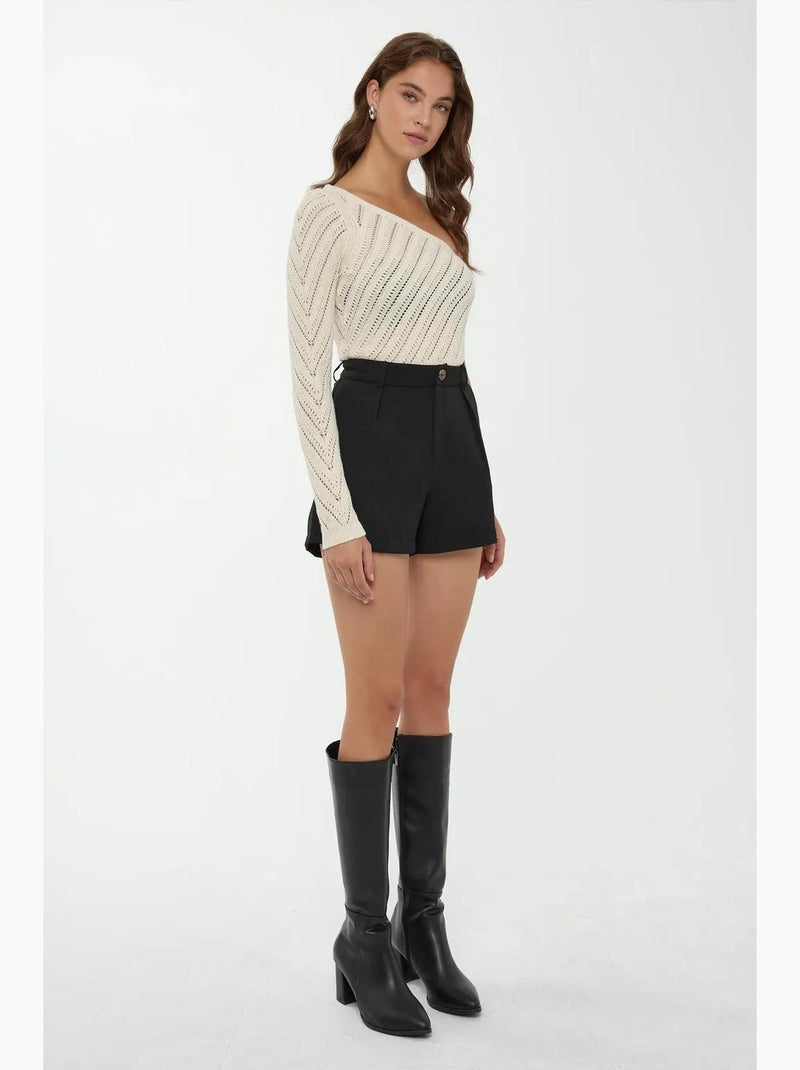 Blusa de malha com uma manga hiccup Branco - Kiabi