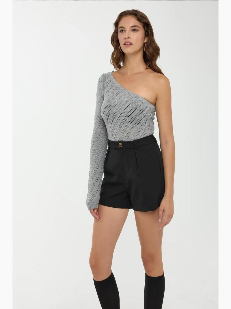 Blusa de malha com uma manga hiccup Cinza - Kiabi
