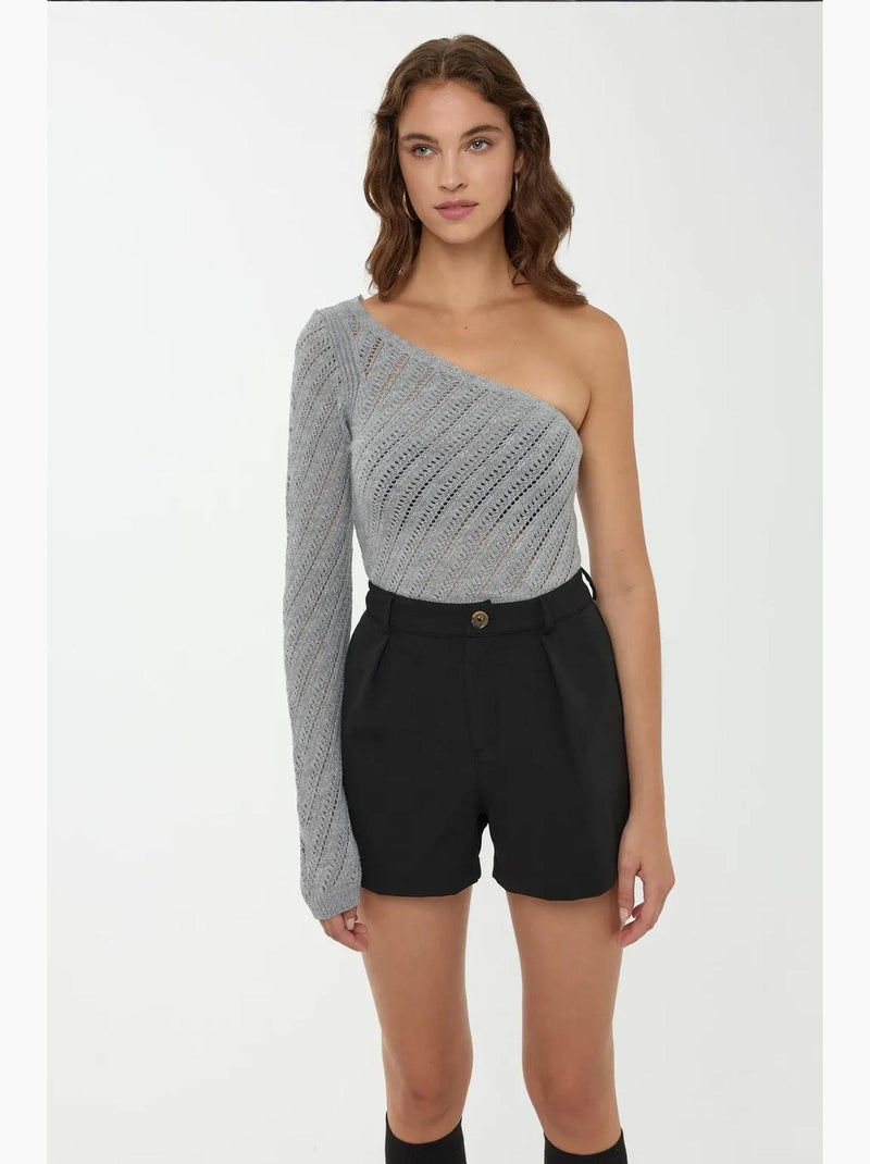 Blusa de malha com uma manga hiccup Cinza - Kiabi