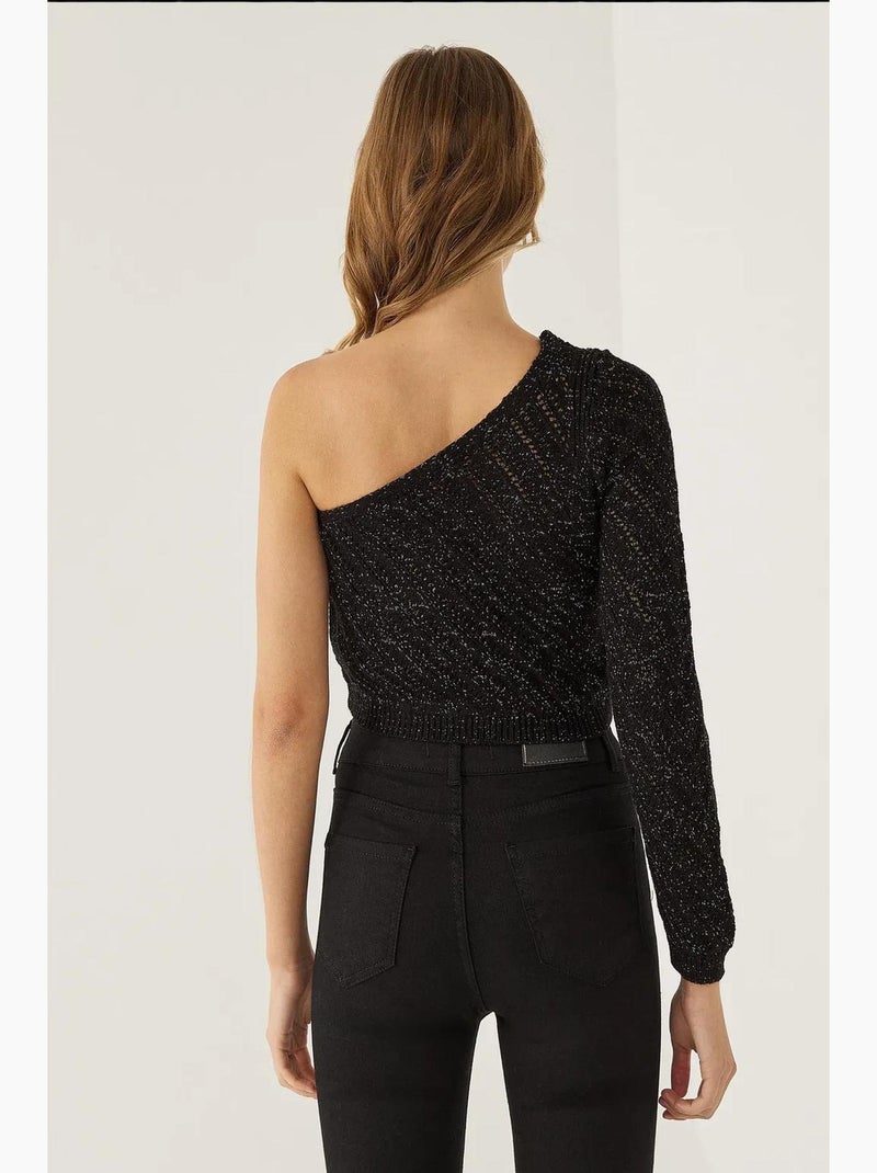 Blusa de malha com uma manga hiccup Preto - Kiabi