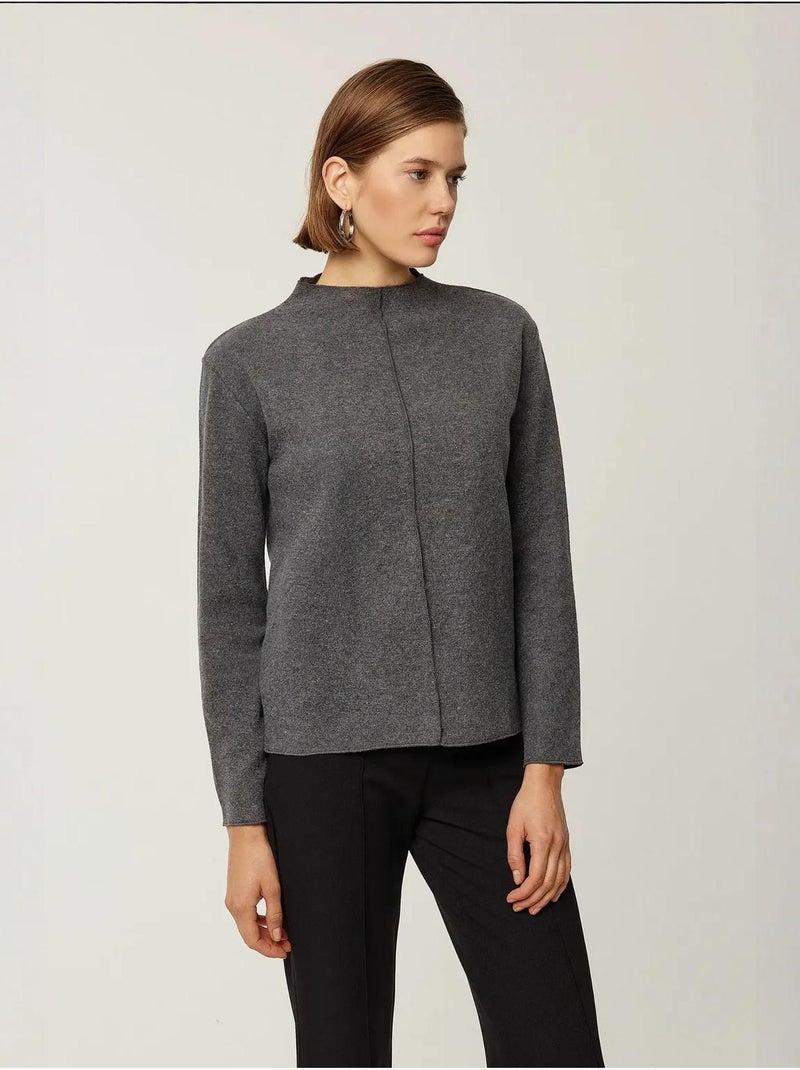 Blusa de malha meia gola alta hiccup Cinza - Kiabi
