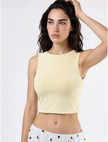 Blusa de malha sem mangas com decote barco busem