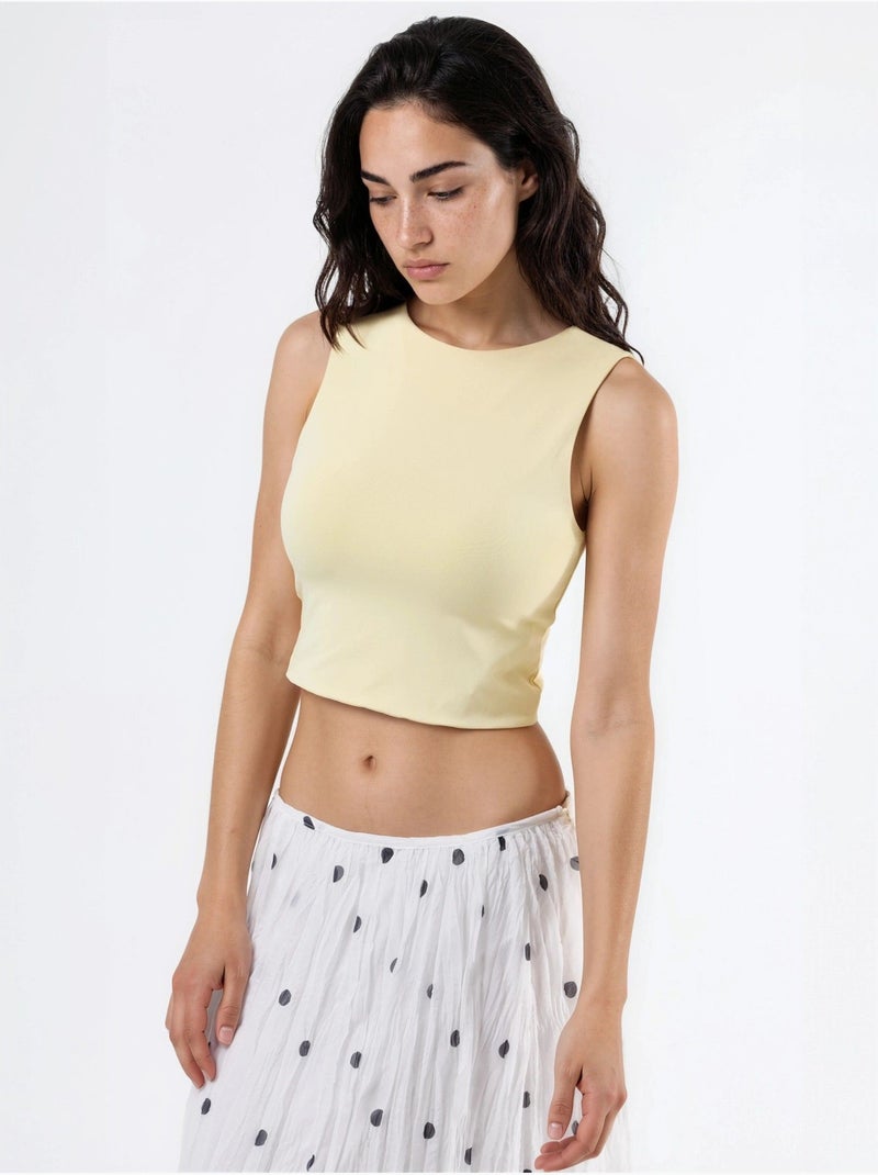 Blusa de malha sem mangas com decote barco busem Amarelo-limão - Kiabi