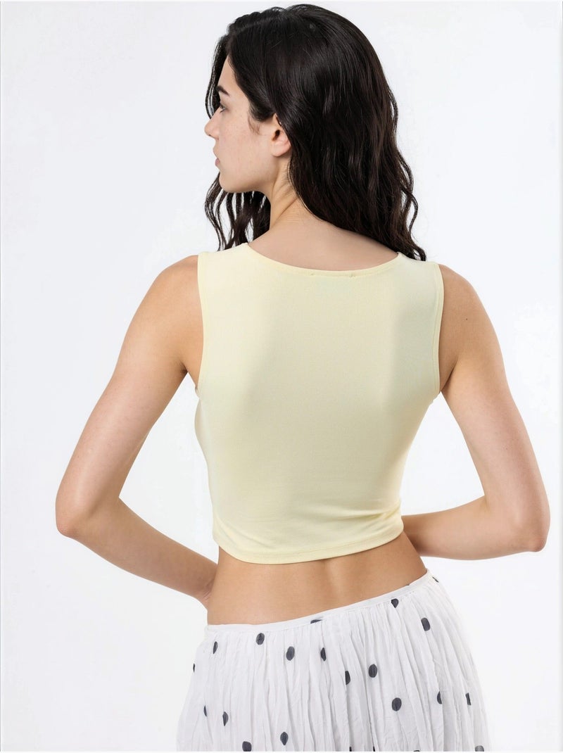 Blusa de malha sem mangas com decote barco busem Amarelo-limão - Kiabi