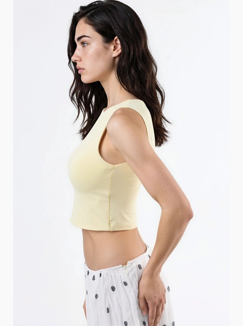 Blusa de malha sem mangas com decote barco busem Amarelo-limão - Kiabi