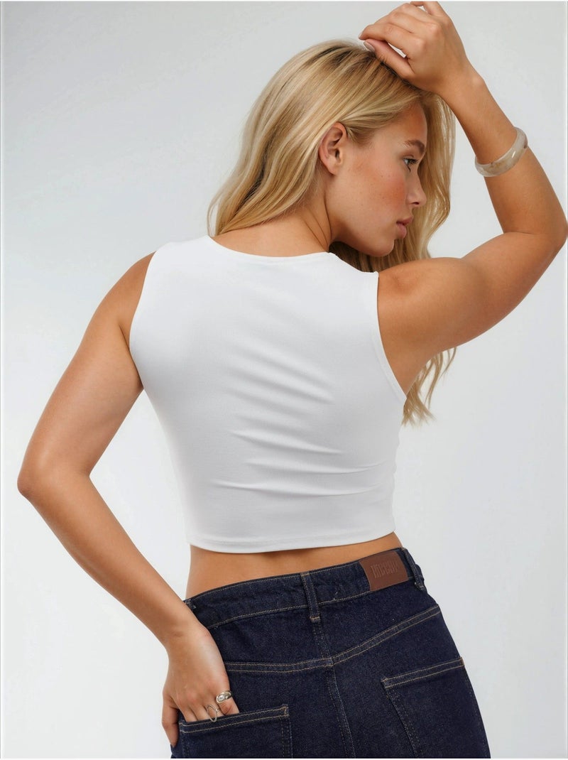 Blusa de malha sem mangas com decote barco busem Branco - Kiabi