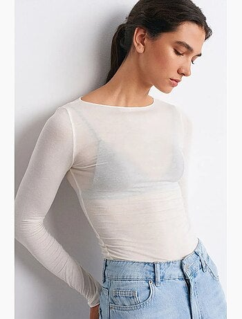 Blusa de malha slim fit com decote barco e manga comprida dilvin