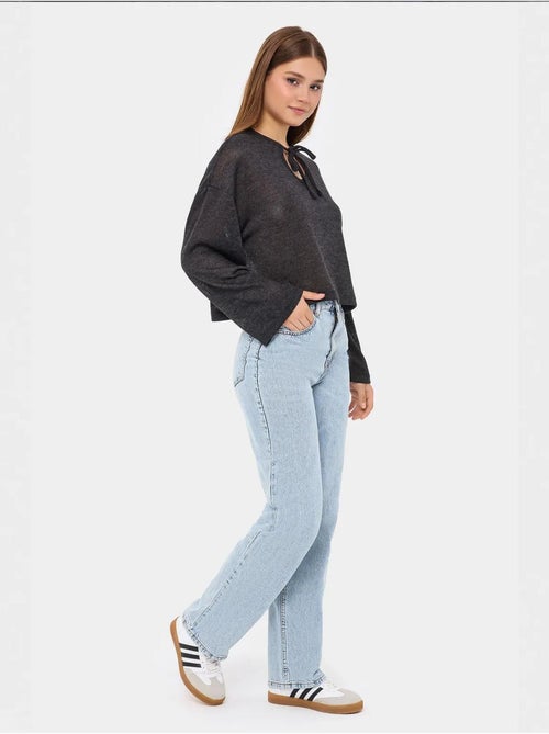 Blusa de malha solta com gola redonda e detalhe de atilhos hiccup - Kiabi