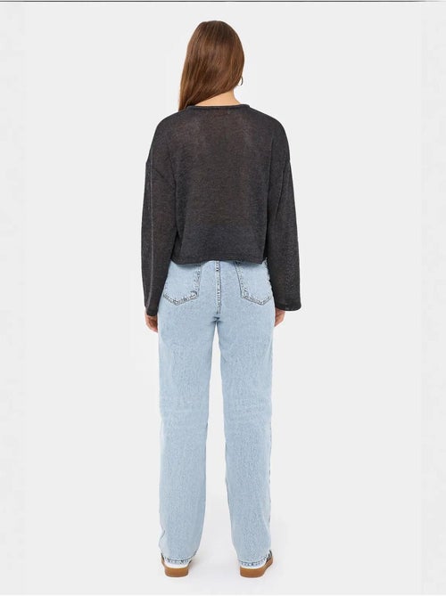 Blusa de malha solta com gola redonda e detalhe de atilhos hiccup - Kiabi