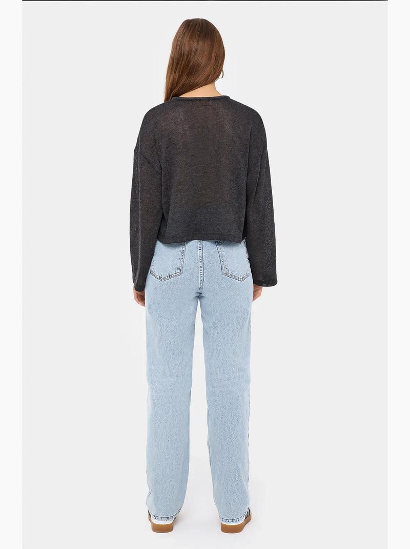 Blusa de malha solta com gola redonda e detalhe de atilhos hiccup Cinza - Kiabi