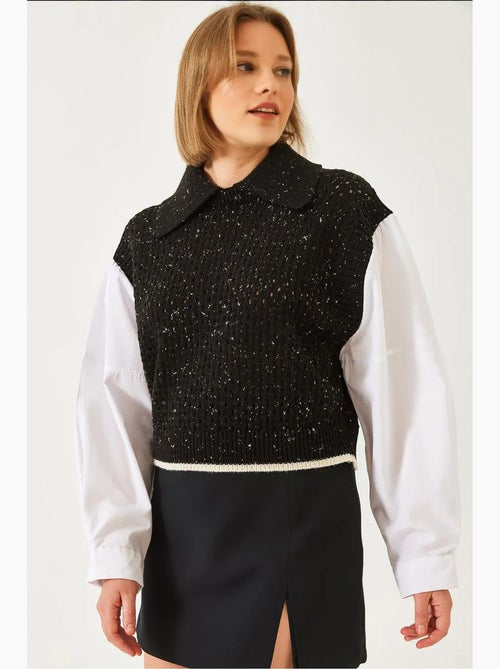 Blusa de malha vazada com gola de camisa lucci - Kiabi Blusa de malha vazada com gola de camisa lucci - Kiabi