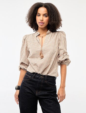 Blusa de manga comprida aos quadrados