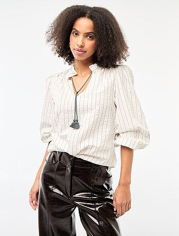 Blusa de manga comprida aos quadrados