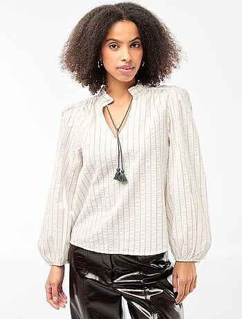 Blusa de manga comprida aos quadrados