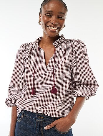 Blusa de manga comprida aos quadrados