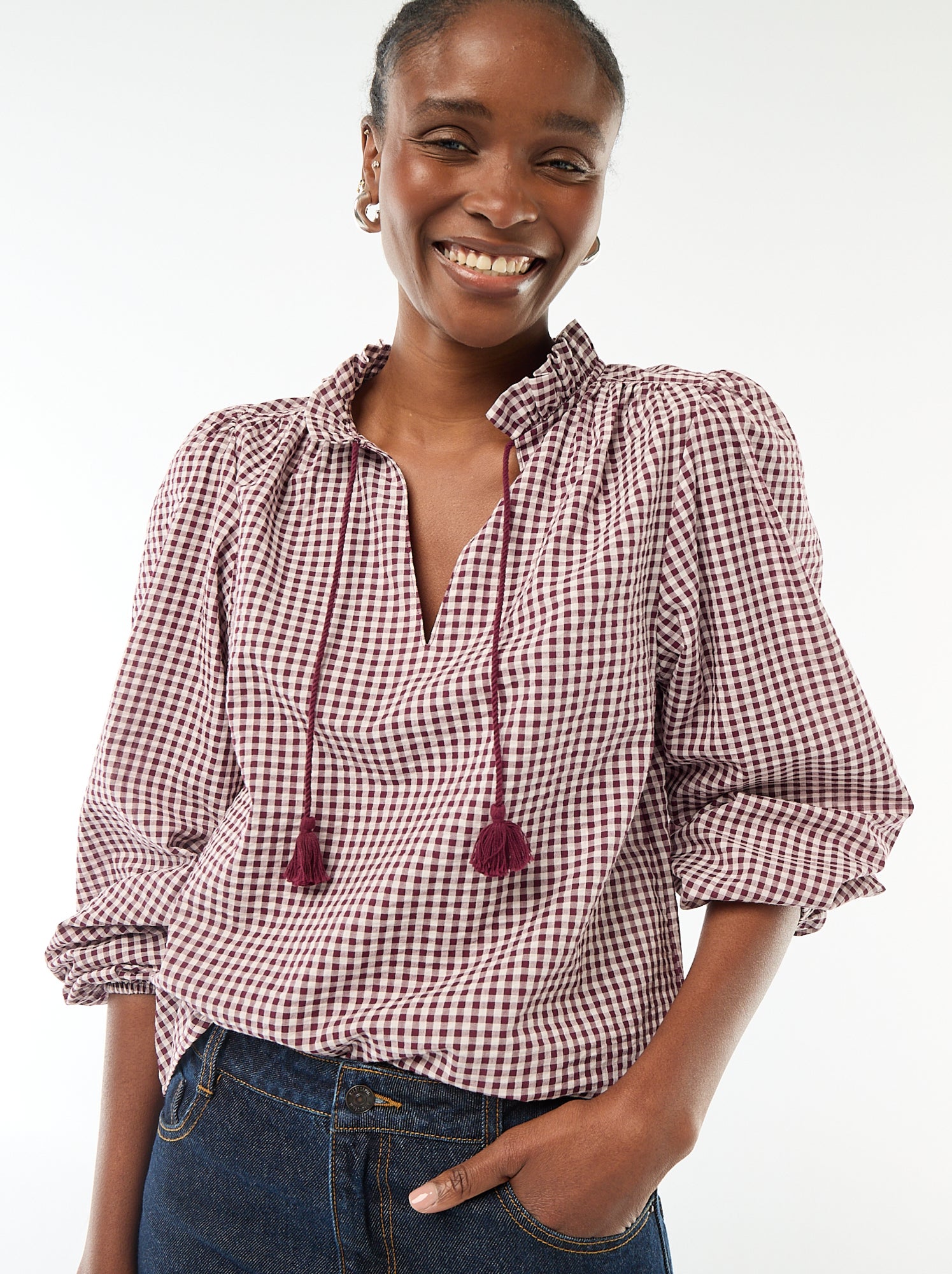 Blusa de manga comprida aos quadrados