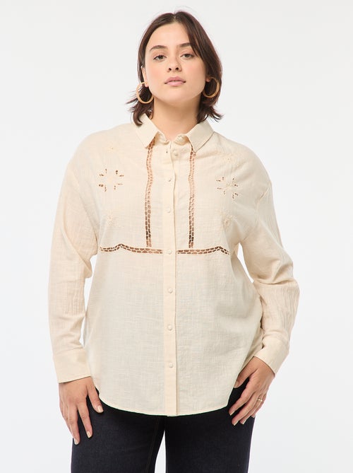 Blusa de manga comprida com bordados ajurados - Kiabi