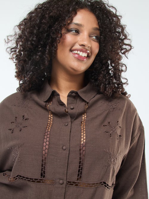 Blusa de manga comprida com bordados ajurados - Kiabi